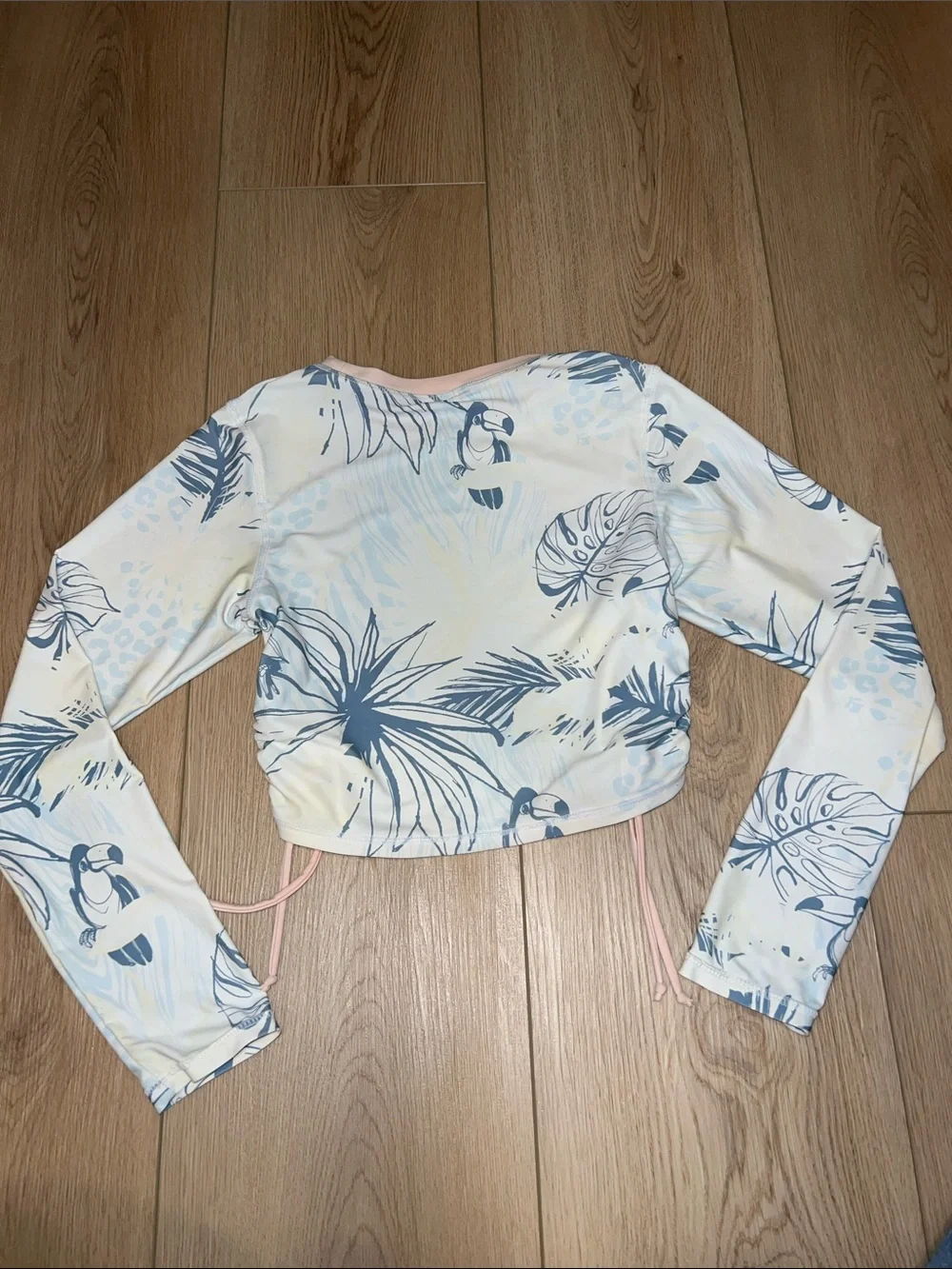 Girls' Light Blue Ruffle Bikini Set with Tropical Rash Guard